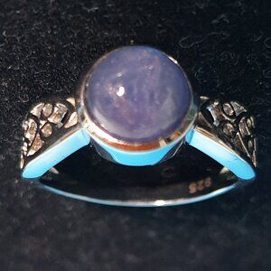 Elegant Handcrafted 7mm Natural Tanzanite Cabochon Sterling 925 Silver Ring
